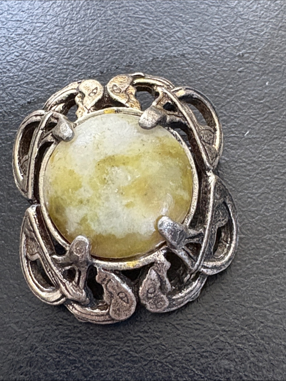 Vintage Miracle Celtic Pewter Celtic Knot Brooch With Fax Connemara Marble Stone